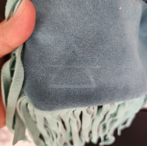 Fort Omotse Teal Leather Fringe Guitar Strap Crossbody - Picture 9 of 11